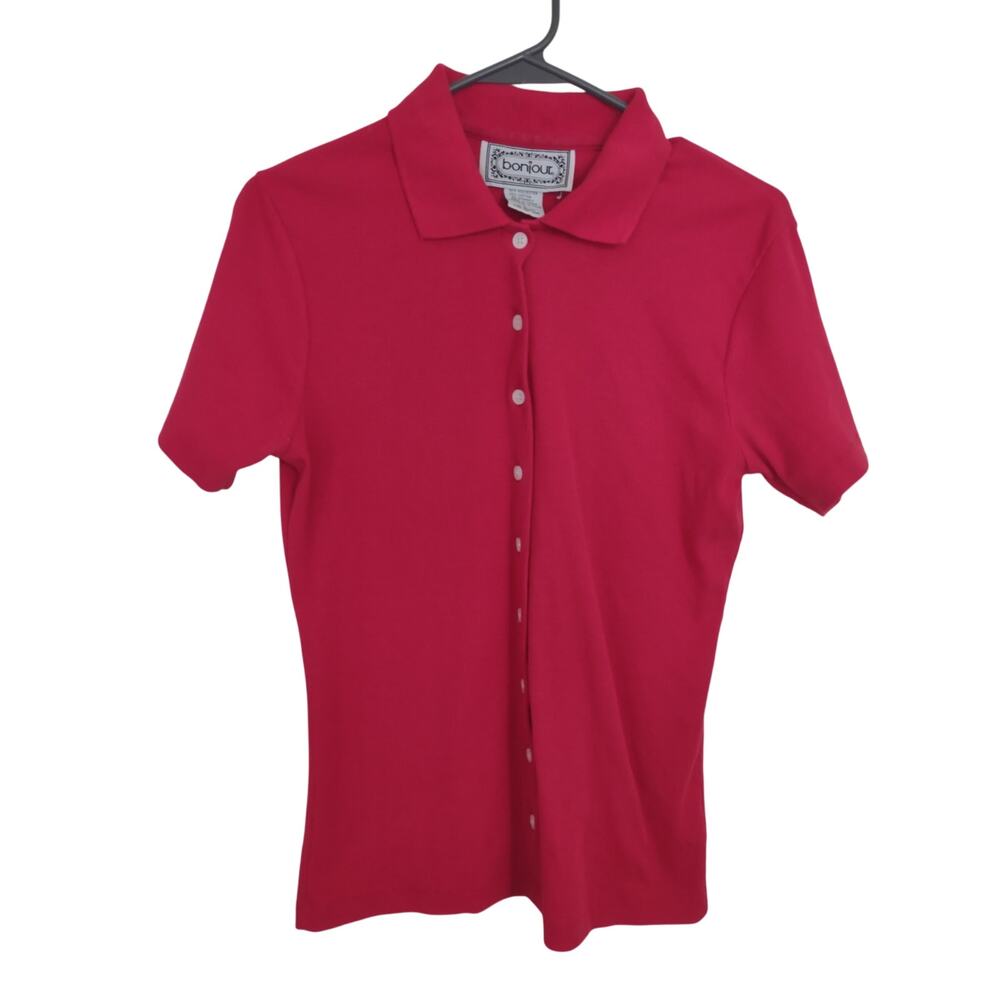 Vintage Bonjour Ribbed Baby Doll Button Down Top Size Medium‎ Preppy Classic